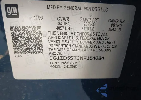 2022 Chevrolet Malibu Fwd Lt from USA, damaged, VIN 1G1ZD5ST3NF154084
